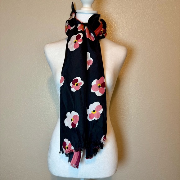 Kate Spade Cherry Blossom Silk Scarf Black & Pink - Picture 7 of 12